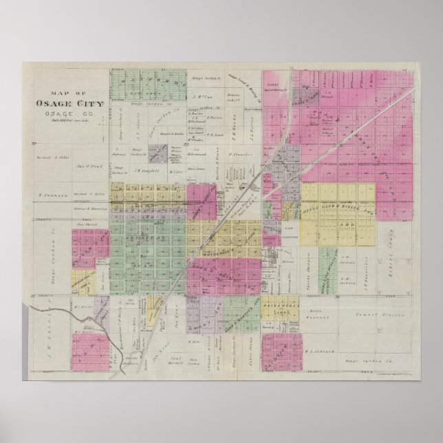 Affiches Carte de la ville d'Osage, Kansas (Devant)