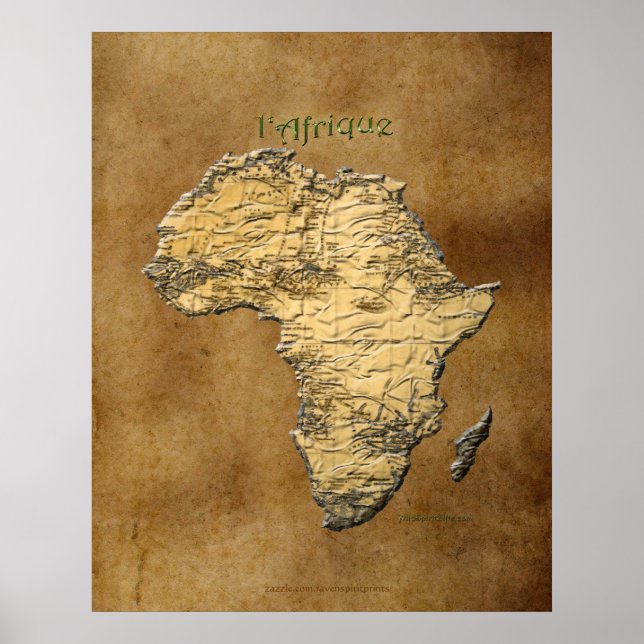 Affiches Carte de l'Afrique en 3D sur l'affiche effet parch (Devant)