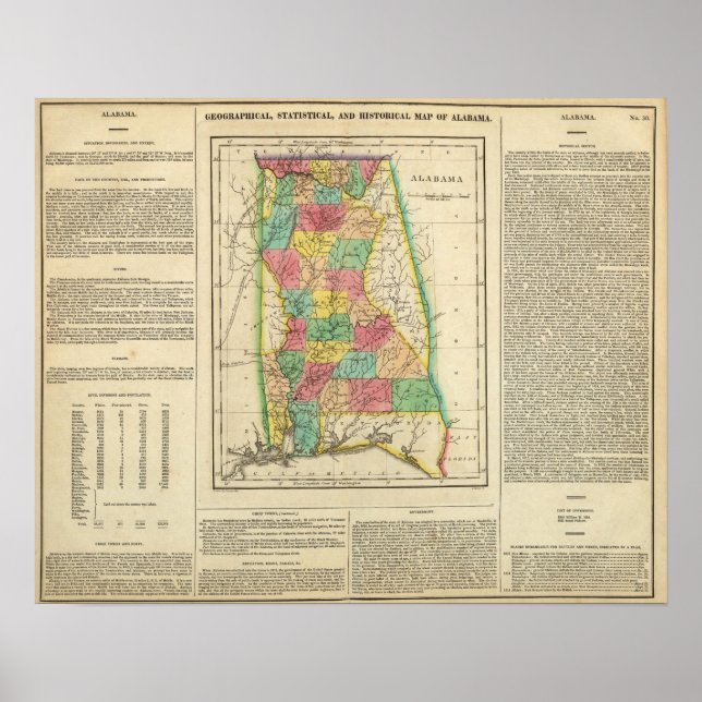Affiches Carte De L'Alabama (Devant)