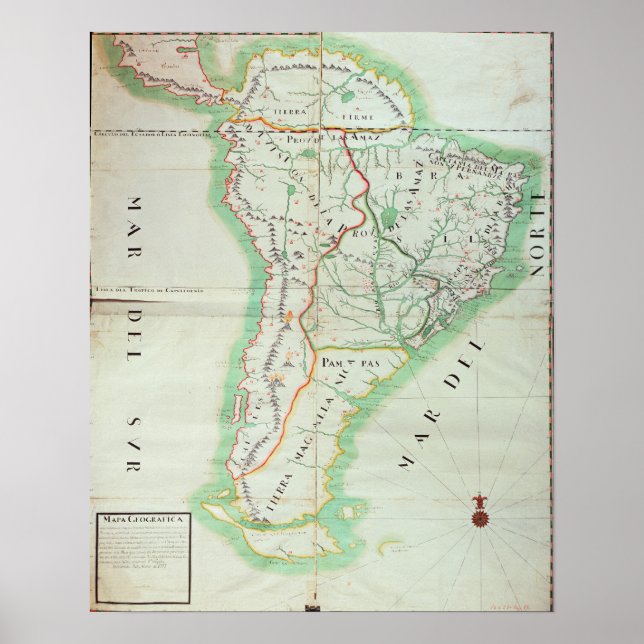 Affiches Carte de l'Amérique du Sud, 1777 (Devant)