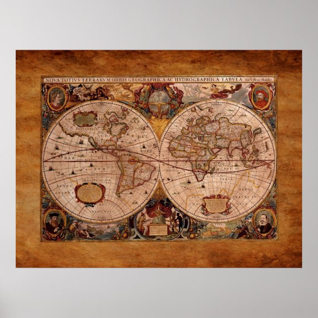 Affiches Carte de l'Ancien Monde 1630 de Henricus Hondius (Devant)
