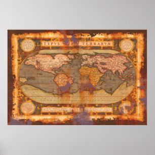 Affiches Carte de l'Ancien Monde d'Ortelius dans le style R