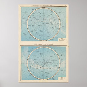 Affiches Carte de l'Atlas céleste N, S Sternhimmel