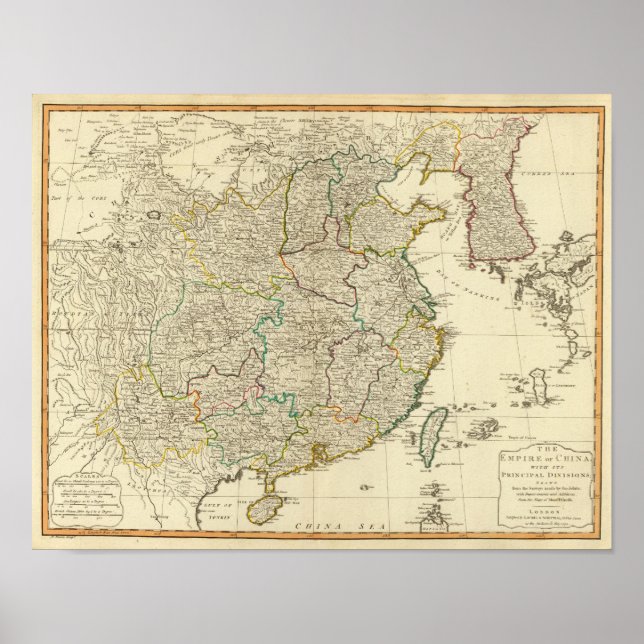 Affiches Carte de l'atlas Chine, Corée (Devant)