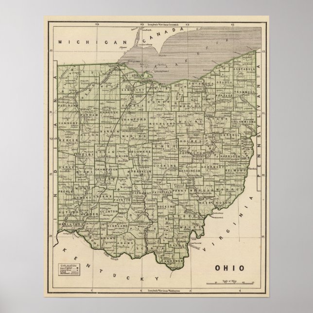 Affiches Carte de l'Atlas de l'Ohio (Devant)