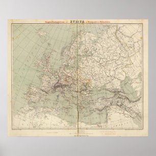 Affiches Carte de l'Atlas européen montrant les chemins de