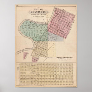 Affiches Carte de Le Sueur, Carte de Cleveland, Minnesota