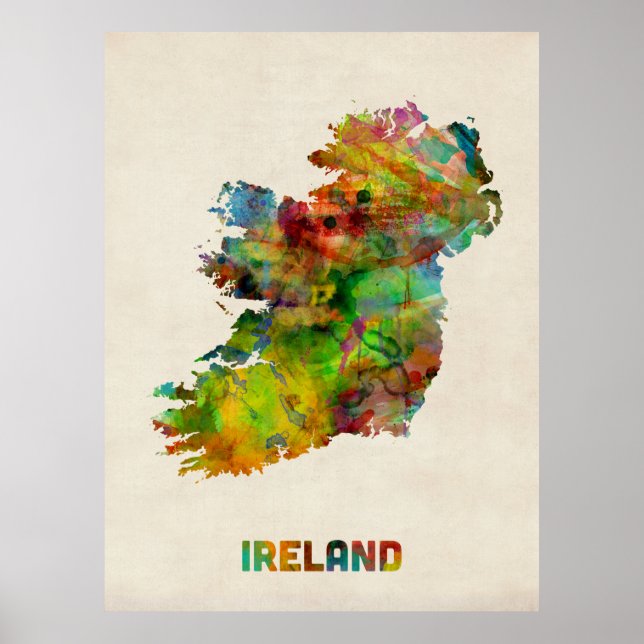 Affiches Carte de l'eau de l'Irlande (Devant)