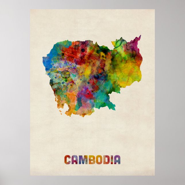 Affiches Carte de l'eau du Cambodge (Devant)
