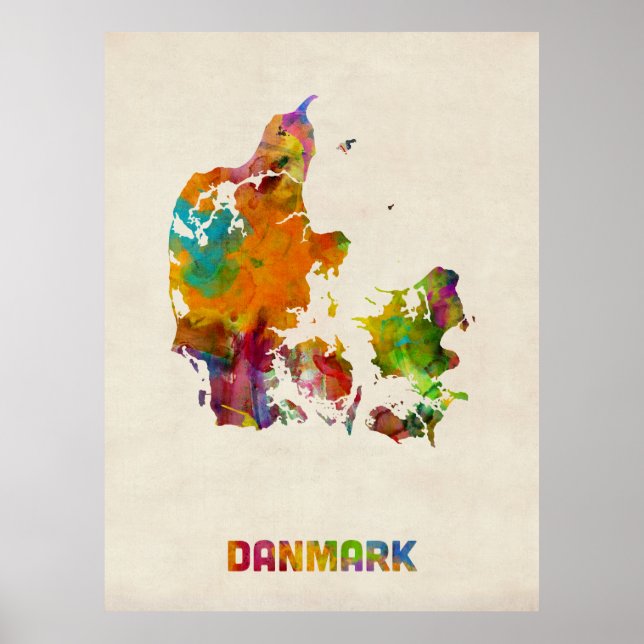 Affiches Carte de l'eau du Danemark (Devant)