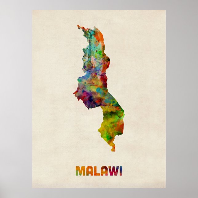 Affiches Carte de l'eau du Malawi (Devant)