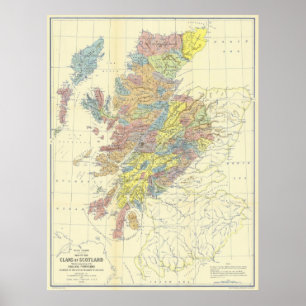 Affiches Carte de l'Ecosse montrant en 1899 les clans