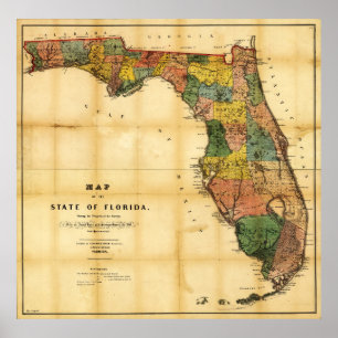 Affiches Carte de l'État de Floride (1856)