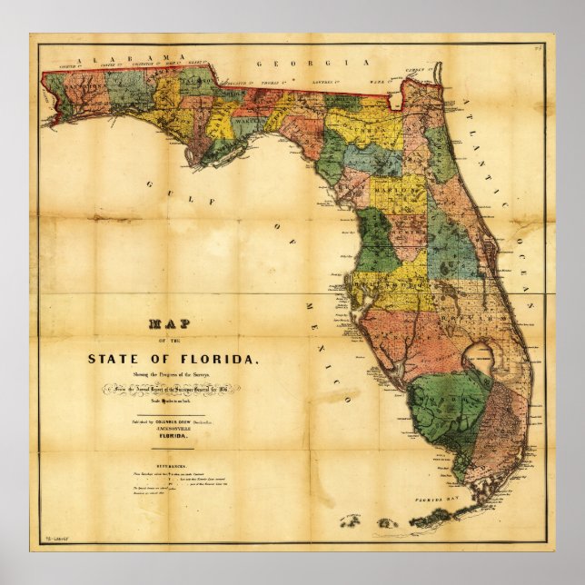 Affiches Carte de l'État de Floride (1856) (Devant)