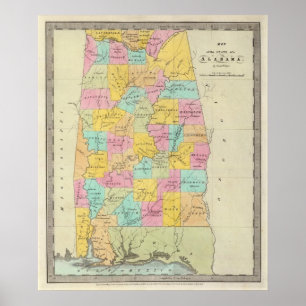 Affiches Carte de l'état de l'Alabama