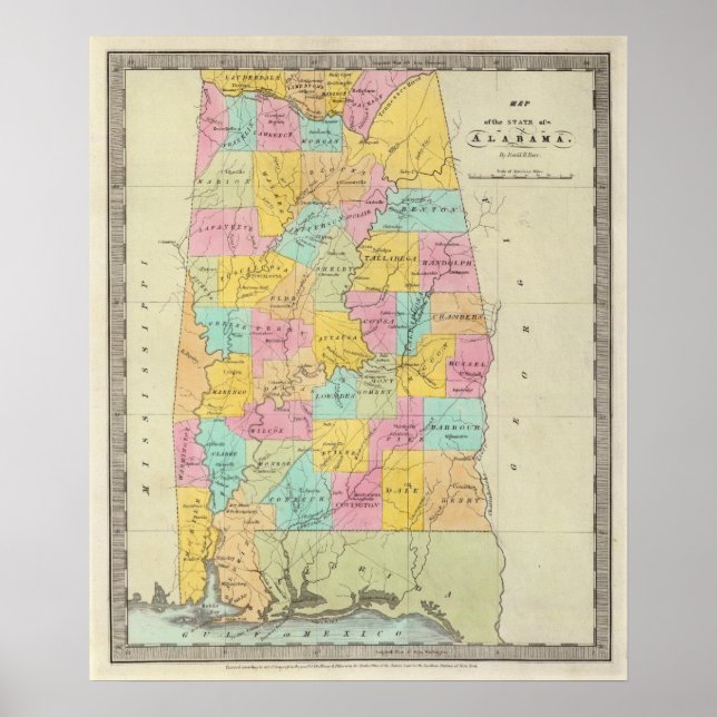 Affiches Carte de l'état de l'Alabama (Devant)