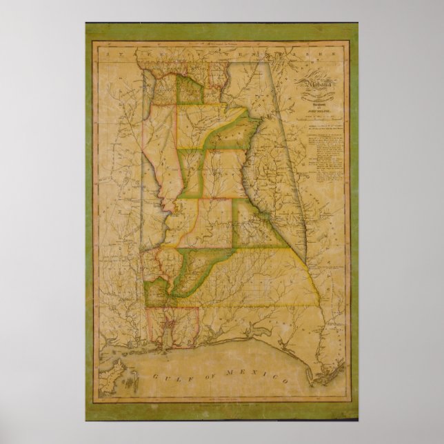 Affiches Carte de l'état de l'Alabama 1820 (Devant)