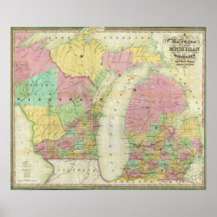 Affiches Carte de l'État du Michigan