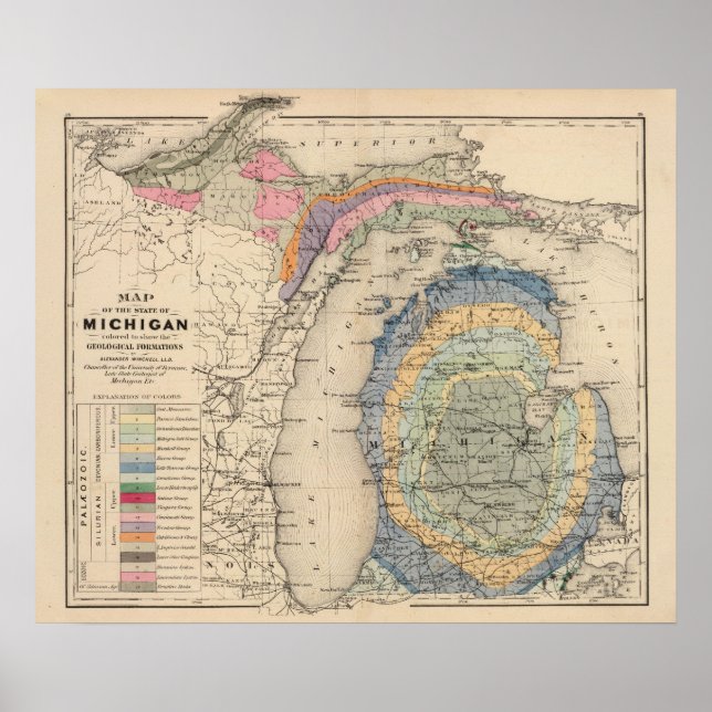 Affiches Carte de l'État du Michigan (Devant)