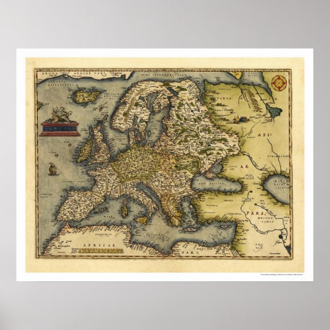 Affiches Carte De L'Europe Par Ortelius 1570 (Devant)