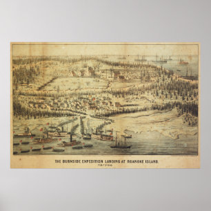 Affiches Carte de l'expédition de Old Roanoke Island Burnsi