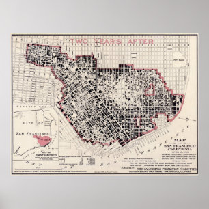 Affiches Carte de l'incendie de San Francisco - 1908 (Punne