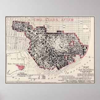Affiches Carte de l'incendie de San Francisco - 1908 (Punne