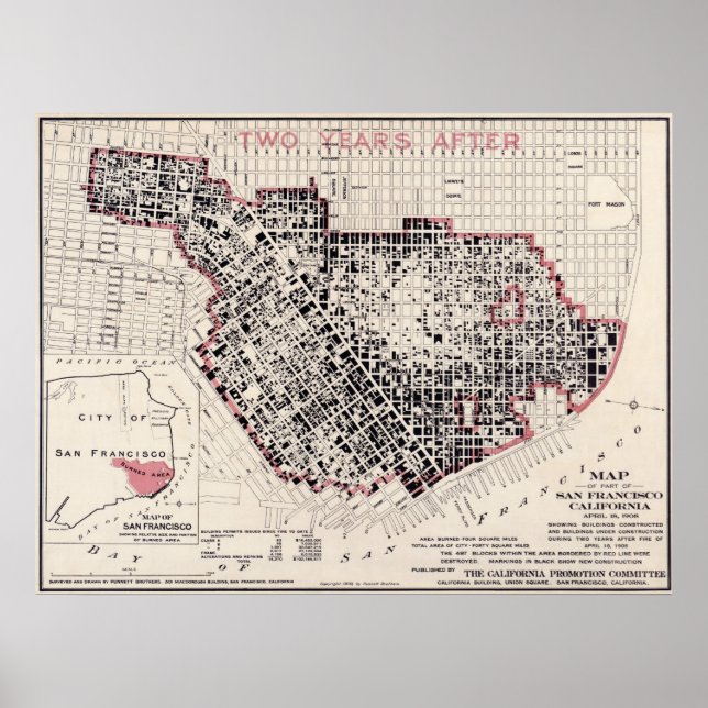Affiches Carte de l'incendie de San Francisco - 1908 (Punne (Devant)