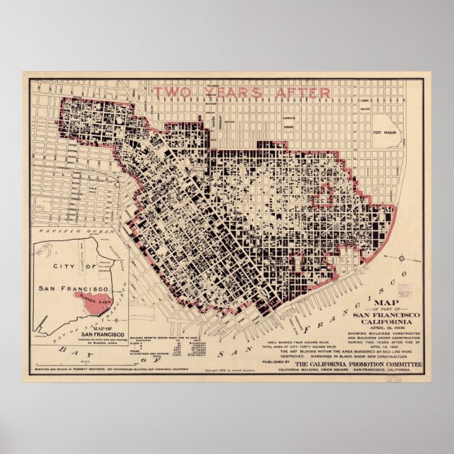 Affiches Carte de l'incendie de San Francisco en 1906 (Devant)