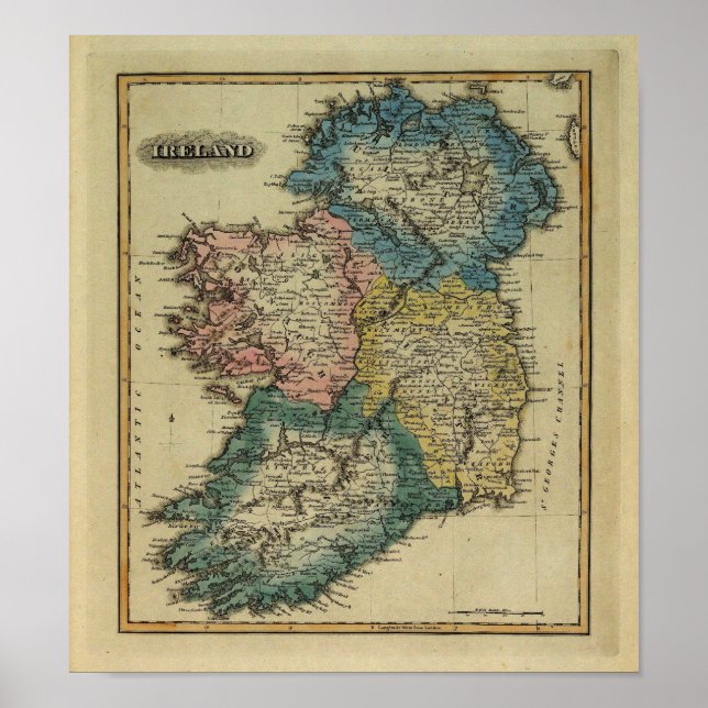Affiches Carte de l'Irlande 1823 par Lucas Fielding Jr (Devant)