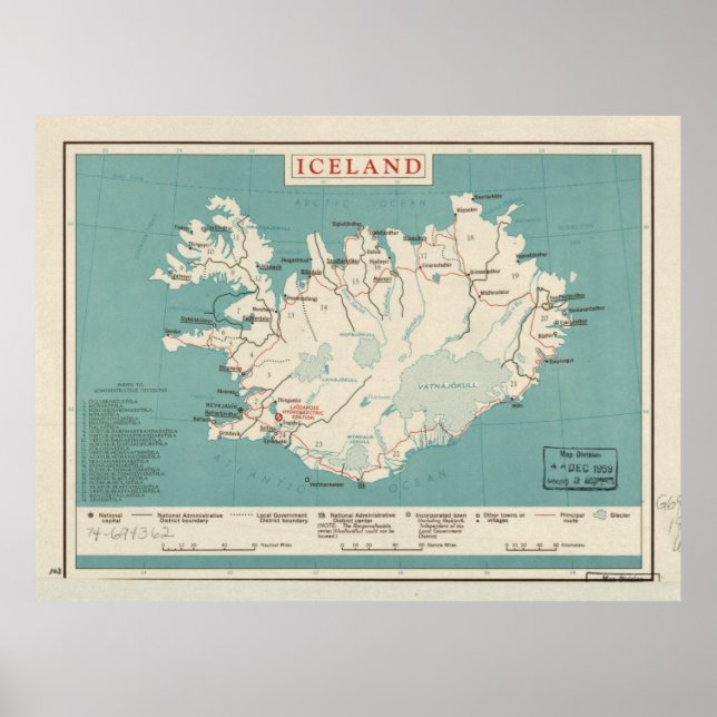 Affiches Carte de l'Islande (vers 1959) (Devant)