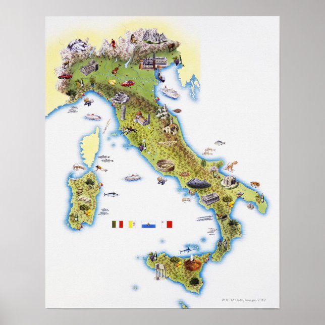 Affiches Carte de l'Italie (Devant)