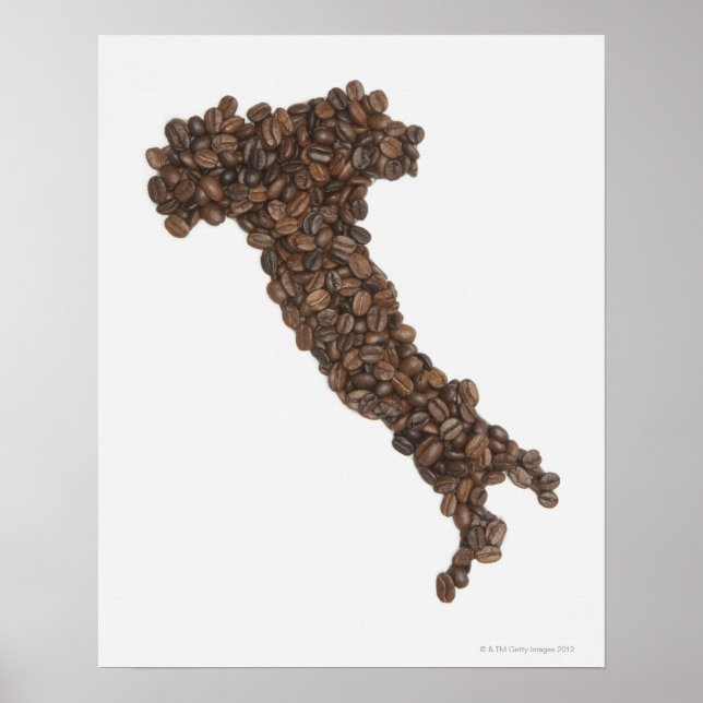 Affiches Carte de l'Italie en fèves de café (Devant)