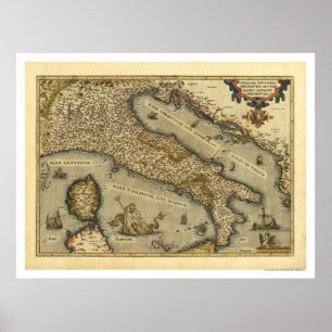 Affiches Carte De L'Italie Par Ortelius 1570
