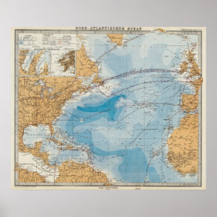 Affiches Carte de l'océan Atlantique Nord