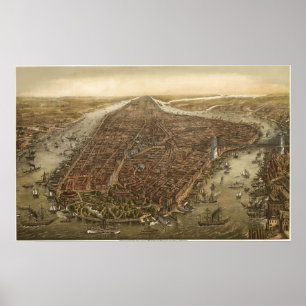 Affiches Carte de l'oeil de l'oiseau de Manhattan New York