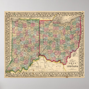 Affiches Carte de l'Ohio, Indiana par Mitchell