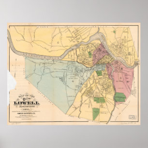Affiches Carte de Lowell, Massachusets (1881)