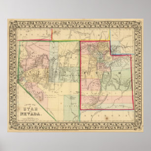 Affiches Carte de l'Utah, Nevada par Mitchell