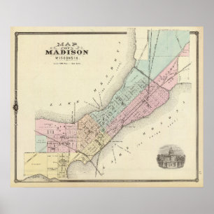 Affiches Carte de Madison, le Wisconsin