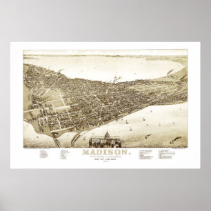 Affiches Carte de Madison, le Wisconsin à partir de 1885
