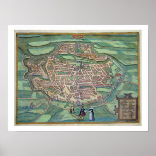 Affiches Carte de Metz, de "Civitates Orbis Terrarum" par