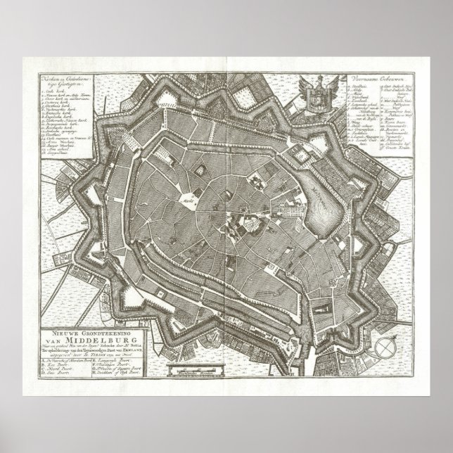 Affiches Carte de Middelburg, Pays-Bas 1751 (Devant)