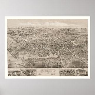Affiches Carte de Milford, CT de 1882