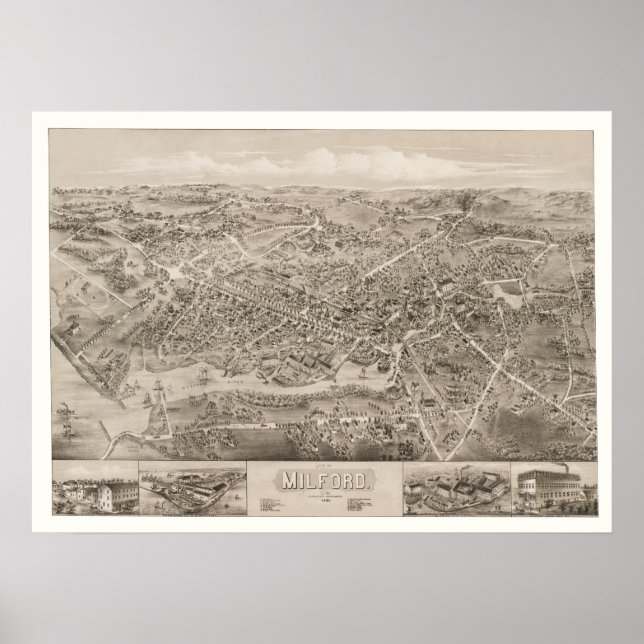 Affiches Carte de Milford, CT de 1882 (Devant)