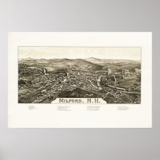 Affiches Carte de Milford, NH tel qu'il était en 1886