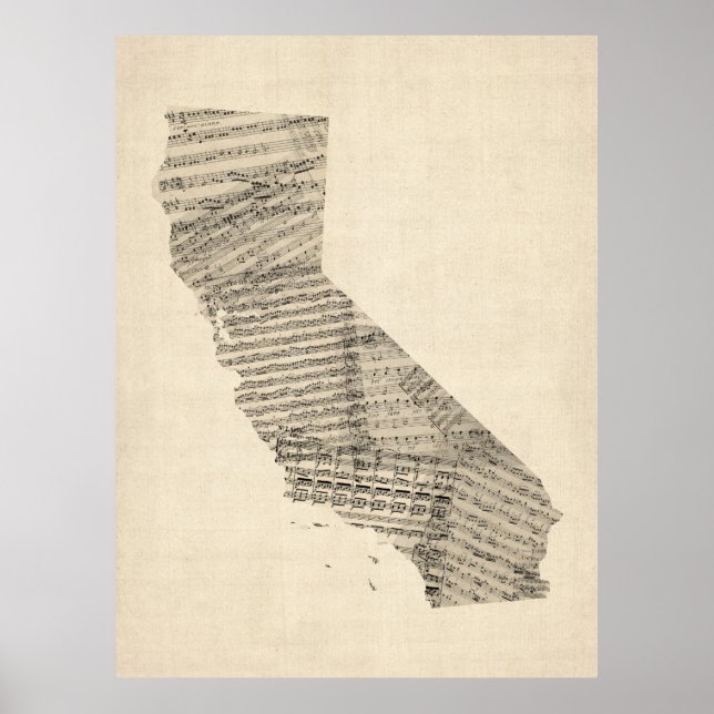 Affiches Carte de musique Old Sheet de Californie (Devant)