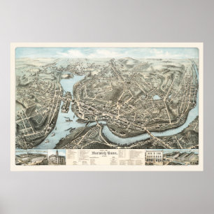 Affiches Carte de Norwich, CT à partir de 1876