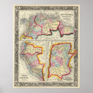 Affiches Carte de nouveaux Grenade, Venezuela, et Guyane