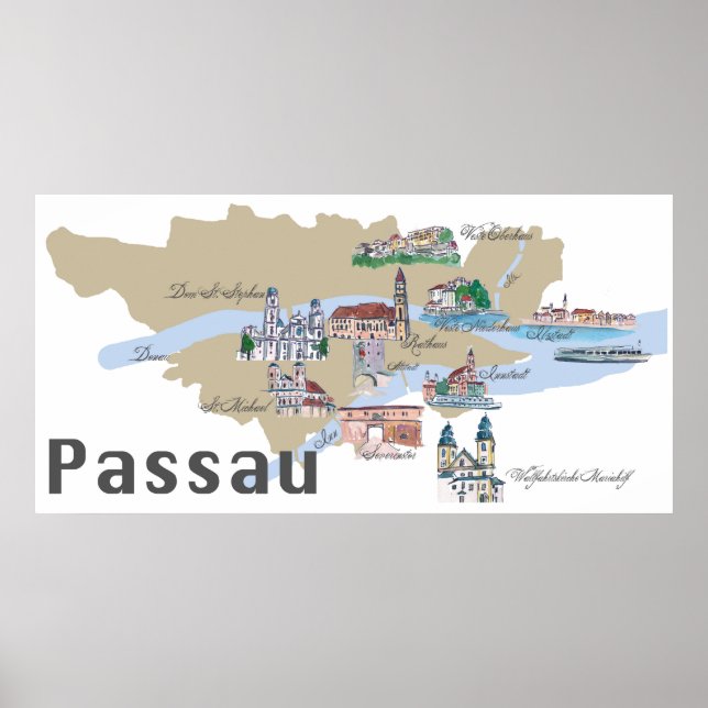 Affiches Carte de Passau Allemagne (Devant)